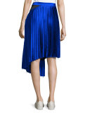 Kaleb Asymmetric Pleated Silk Satin Skirt, Blue