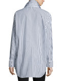 Long-Sleeve Skinny-Striped Big Shirt, White/Black