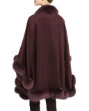 Cashmere Fox Fur-Trim Cape, Grape