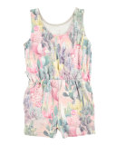 Aurora Stretch Jersey Cactus Romper, Pink, Size 3T-12