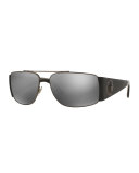 Squared Mirrored Aviator Wrap Sunglasses, Black