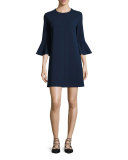 Crepe Bell-Sleeve Shift Dress