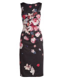 Sleeveless Floral-Print Midi Sheath Dress