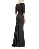 Half-Sleeve Bateau-Neck Mermaid Gown