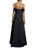 Off-the-Shoulder Embroidered High-Low Gown, Lapis
