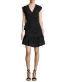 Shadow Shirred Wrap Dress, Black
