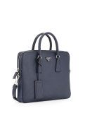 Saffiano Slim Briefcase with Shoulder Strap