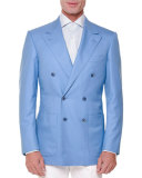 Tonal-Stripe Double-Breasted Sport Coat, Light Blue