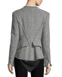 Long-Sleeve Stud-Trim Tweed Jacket, Black/White