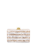 Jean Striped Box Clutch, Nude/White