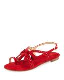Flapagain Suede Tassel Flat Sandal, Red