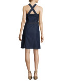 Sleeveless Belted Denim Dress, Indigo