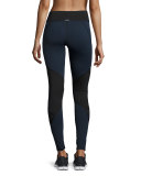 Pulsar Colorblock Mesh-Panel Athletic Leggings, Navy