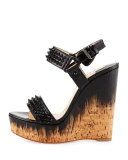 Barboullaga Spiked Red Sole Wedge Sandal, Black