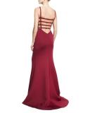 Sleeveless Scuba Mermaid Gown, Dark Red