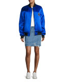 Distressed Stretch Denim Skirt, Indigo