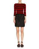 Asymmetric-Zip A-Line Mini Skirt, Dark Navy