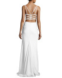 Sleeveless Crepe Lattice Two-Piece Gown, White