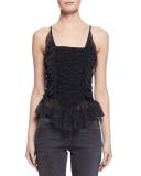 Bowen Ruched Patterned Silk Tank, Black