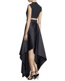 Harlech Sleeveless Crepe & Satin Midi Dress, Black