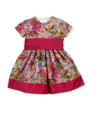 Banded Floral Party Dress, Fuchsia, Size 7-14