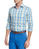 Holiday Plaid Sport Shirt, Pier Blue