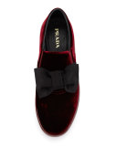 Bow Velvet Skate Sneaker, Maroon