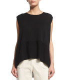 Sleeveless Round-Neck Cape Top, Black