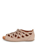 Betsi Laser-Cut Lace-Up Sandal, Mushroom