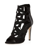 Roxie Caged Suede/Leather Sandal, Black