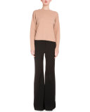 Long-Sleeve Open-Back Sweater, Camel/Off White