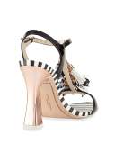 Layla Striped Tassel Sandal, Black/White