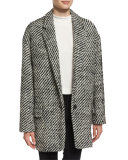Ilaria One-Button Oversized Blazer, Ecru/Black