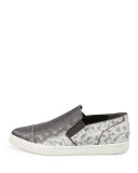 Payer Embossed Pointed-Toe Slip-On Sneaker, Silver/Gray