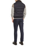 Chalk-Stripe Flat-Front Trousers, Navy