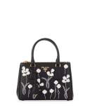 Galleria Mini Floral Double-Zip Tote Bag, Black/White (Nero+Bianco)