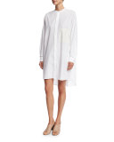 Oversized Long-Sleeve Crewneck Shirtdress, White