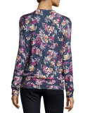 Superfine Floral-Print Cashmere Cardigan