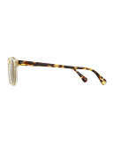 Gregory Peck Round Plastic Sunglasses, Clear/Tortoise