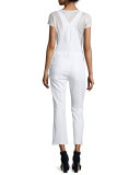 Antibes Cropped Denim Overalls, Blanc