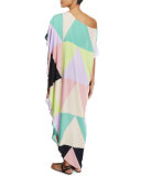 Mosaic Abstract-Print One-Shoulder Coverup