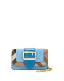 Buckle Mini Leather & House Check Bag, Bright Mineral Blue