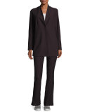 Stretch-Crepe Stand-Collar Long Jacket