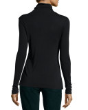 Fitted Silk Turtleneck Top, Noir