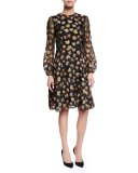 Long-Sleeve Floral Dress, Multi Colors
