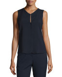 Textured Stretch-Wool Vest, Navy Blue