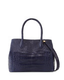 Crocodile Small Convertible Tote Bag, Royal Navy Matte