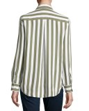 Essential Striped Silk Shirt, White/Green