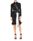 Ruffle-Hem Zip-Front Skirt, Black