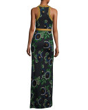 Kelso Sleeveless Floral Maxi Dress w/ Striped Tie